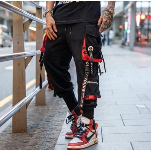 2019 Dropshipping Big Pocket Ribbon Workwear Pants Brand Design Harajuku Harem Pants High Quality Cargo Tactical Pants