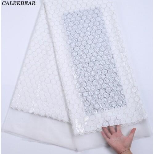 2021 Latest White African Sequin Lace Fabric Embroidery French Mesh Lace Fabric With Sequins Nigerian Tulle Lace For Dress S2224