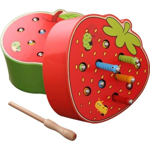 3D Puzzle Baby Wooden Toys Kids Educational Toys Strawberry Catch Worm Game Early Learning Toys For Children Montessori Toys