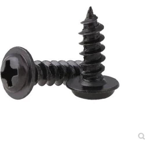 50pcs M1.4 Round head Phillips screw Cross Pan heads Carbon steel black Self-tapping screws with pad 3mm-10mm Length