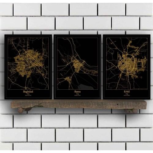 Baghdad Basra Erbil Iraq Map Poster