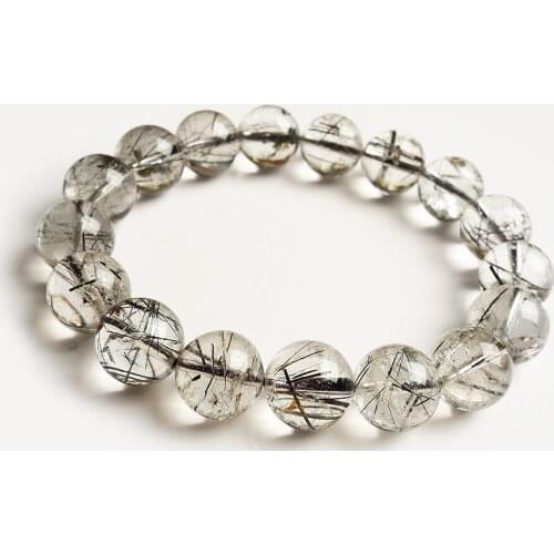 Free Shipping Natural Black Rutilated Quartz Crystal Round Beads Bracelet AAA 13mm