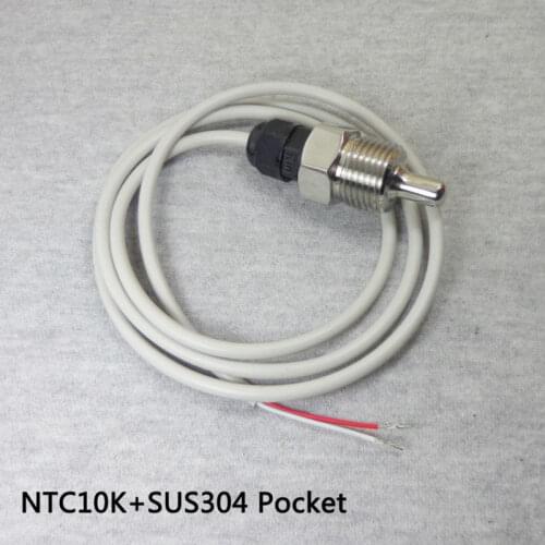 1 Meters NTC10K Temperature Sensor with Sensor Sleeve Pocket USA015 with 2 wires PVC coated stainless steel 304 probe