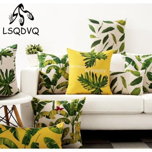 Decorative Throw Pillow Tropical Plants Palm leaf Yellow Leaves Polyester Cushion Cover Lumbar Decoration For Sofa Car Home