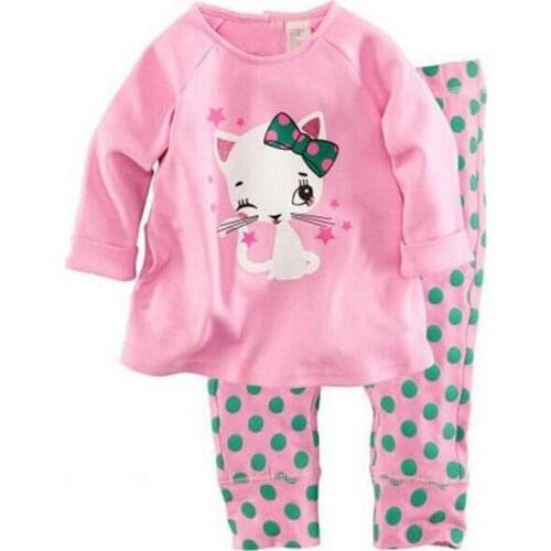 Pink cat Baby Girls Pajamas Autumn Winter Long sleeve Childrens Clothing Sleepwear Cotton Pyjamas Sets For Kids 2 3 4 5 6 7T