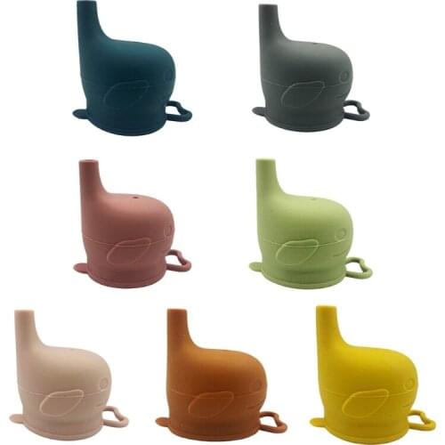 Baby Food Grade Silicone Sippy Cup Lid Water Bottle Cap Dolphin Shaped Spill Proof Straw Mug Cover Case
