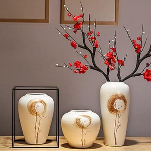 Porcelain Porcelain Vase Simple Creative Flower Arrangement Dried Flowers New Chinese Style Living Room Study Entrance Decoratio