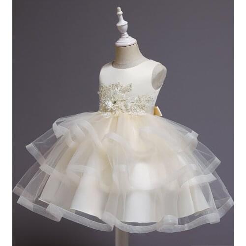 FOCUSNORM Summer Kids Girls Princess Dress Sweet Style Flower Sequins Decoration Multi-layer Mesh Sleeveless Tutu Dress 3-8Y