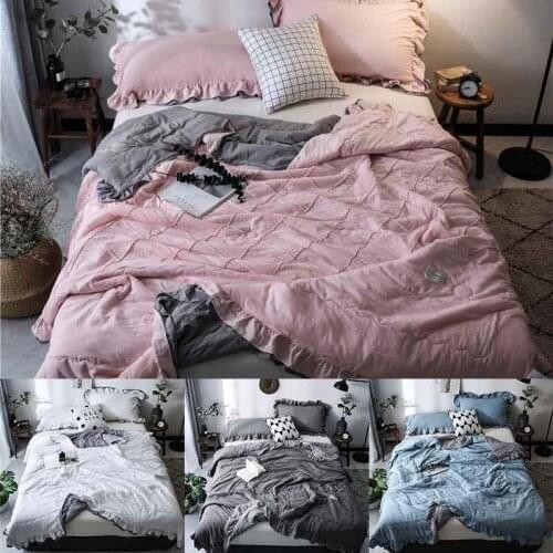 J pink Cute Washed Seersucker Summer Quilt Blankets quilted bedspread lace Comforter Bed Cover WE44