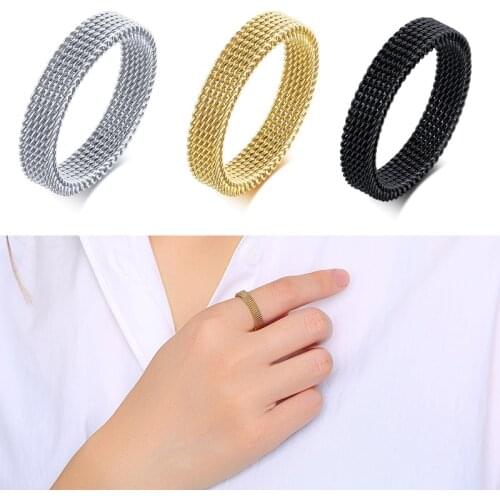 High Quality Fashion 4 mm Width Stainless Steel Rings Silver Color Gold Black Color Mesh Retro Punk Gothic Ring Mens Jewelry