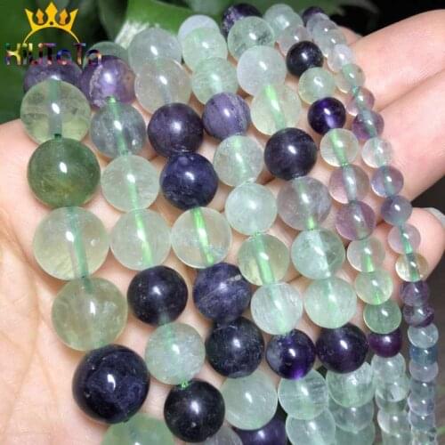 Natural Stone Round Colorful Fluorite Quartz Loose Beads For Jewelry Making DIY Bracelet Necklace Accessories 15'' 4/6/8/10/12mm
