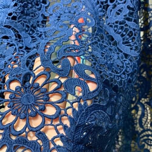 Lace246 From 2meter White/Blue Hollowed-out French Lace Fabrics Stage/Wedding/Designers Dress Fabrics DIY Materials