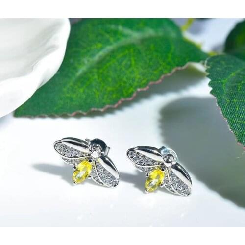 Cute Bee Stud Earrings With Oval Cubic Zircon Fashion S925 Aesthetic Jewelry For Women Wedding Statement Valentines Day Gift