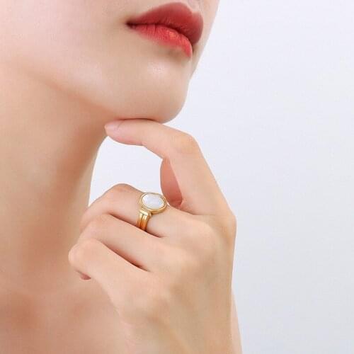 Fashion Gold Color Stainless Steel Ring Wedding Finger Accessories, Minimalist Oval White Shell Rings Jewelry For Women Gifts