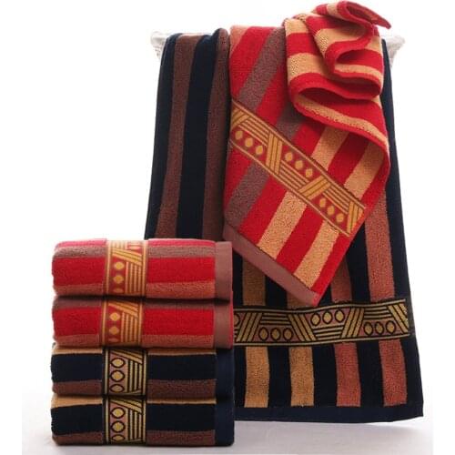 Large Stripe Face Towel Set Thick Bath Spa Sports Towel Home 100% Cotton Bathroom For Adults Kids Hotel Serviette