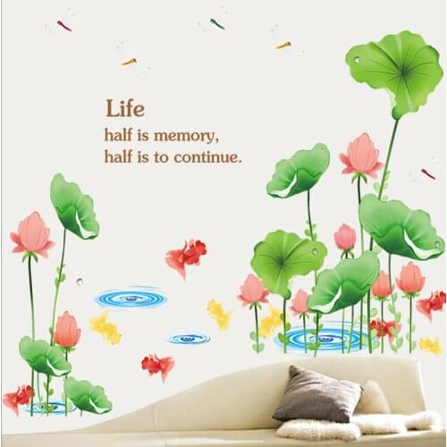 Chinese Style Lotus Pond Golden Fish Dragon Fly Wall Stickers Living Room TV Background Decor Wall Decals Life Wall Quote Poster