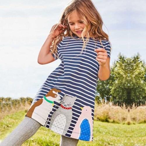 New Girls Cute Dress Pullover Toddler Dress Summer Wear Cotton Short Dresses Striped A-line Girl Party Casual Dresses