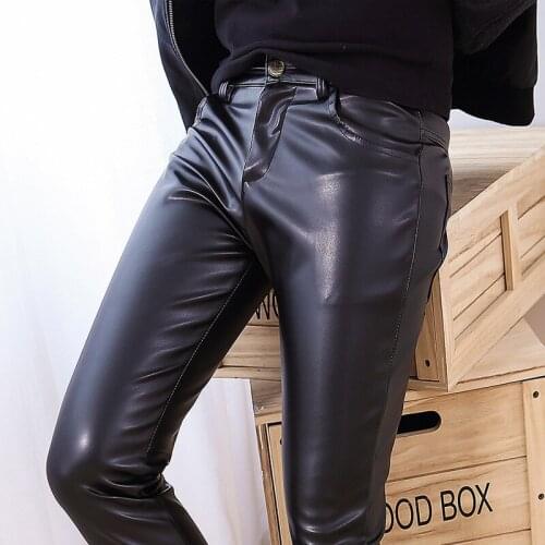 Autumn Winter New Arrived Personality Male Leather Thick Pants Male Slim Leather Pants Mens Clothing PU Pants Male