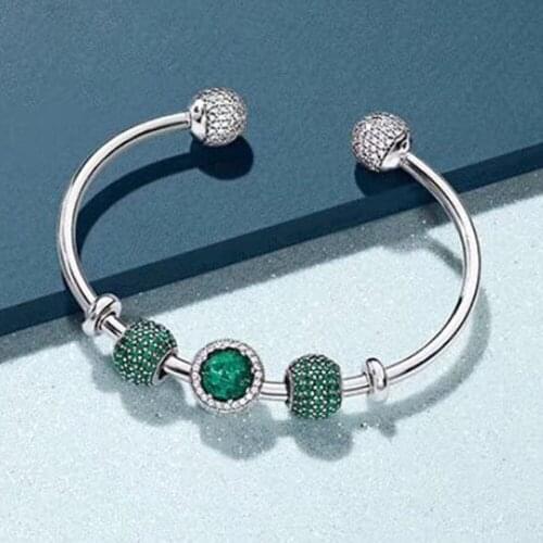 NEW 925 Sterling Silver Double-headed classic crystal bracelet Clear CZ Charm Bead fit DIY Bracelets Set factory wholesale