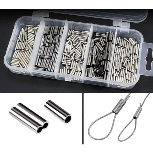 300pc/lot Single copper tube Barrel Crimping Sleeves fishing stainless steel fishing line Crimp Connectors 5 Size Mixed with Box