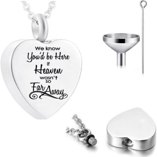 Heart Shaped Cremation Jewelry Stainless Steel Urn Necklace Small Mini Ashes Memorial/Pet With Filling Kit