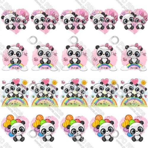 16-75MM Cartoon Loving Panda Printed Grosgrain Polyester Ribbon 50 Yards Gift Wrapping Diy Bows Wedding Drections Ribbons
