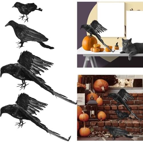 Realistic Black Fake Halloween Crow Handmade Bird Statue Raven Model Photo Props Birds Repellent