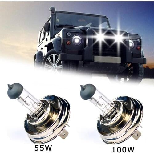 Sold one one) Car headlight H4 P45T 12V 55W 100W ultra-white light quartz halogen lamp agricultural vehicle bulb