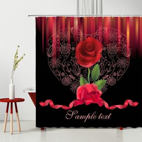 Romantic Roses Flowers Shower Curtain Waterproof Polyester Fabric Valentines Day Decor Home Bathroom Supplies Bath Curtains