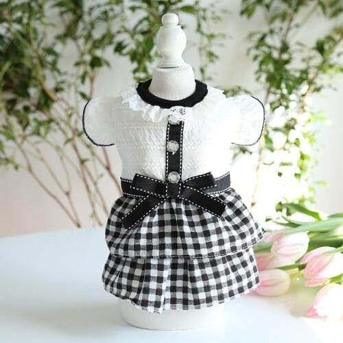 Luxury Rhinestone Dog Dresses For Small Dogs Fashion Summer Wedding Party Girl Pet Clothes Cute Black Cat Chihuahua Plaid Skirt