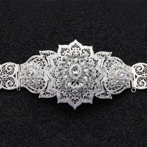 Sunspicems Fashion Moroccan Caftan Belt For Women Gold Silver Color Wedding Jewelry Evening Dress Crystal Link Chain Bridal Gift