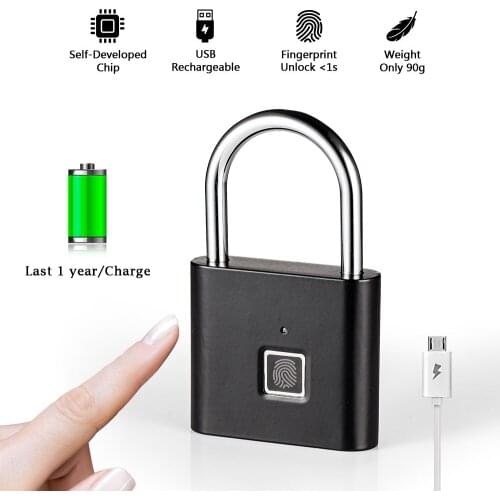Smart Fingerprint Padlock Keyless USB Rechargeable Door Lock Quick Unlock Zinc Alloy Lock Luggage Cabinet Fingerprint Padlock
