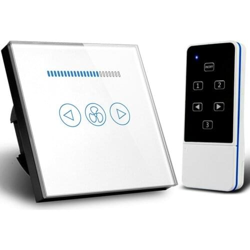 86 type EU 3 mode Remote Control Fans Switch 600W Speed Regulation Switch White Crystal Glass Panel Home Wall Switch AC110~240V