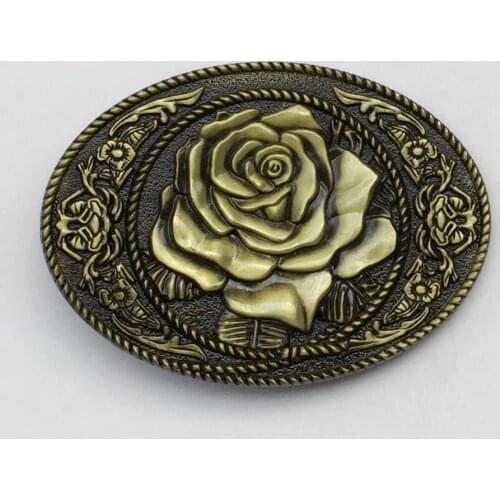 Western Rose Flower Oval Belt Buckle with Metal cowboy belt head for 4 cm width belt woman man jeans accessories