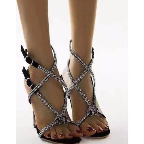 New Stiletto High Heel Women Sandals High Heel Women Shoes Women Rhinestone Decorative Buckle High Heels, Size 35-43