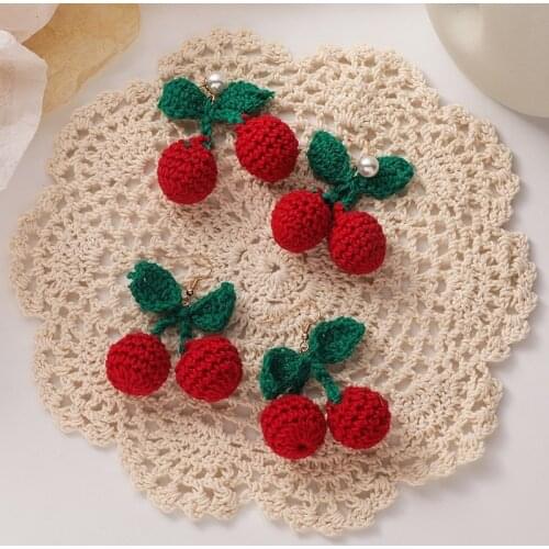 Wholesale Korean Fashion Wool Woven Cherry Earrings Female Temperament Earrings 2020 New Trendy Autumn and Winter Plush Earrings