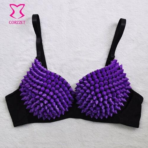Candy Colors Resin Rivet Punk Bra Corsage Underwear Women Push Up Bra Top Sexy Bralette Burlesque Bras For Club Party Dance Wear