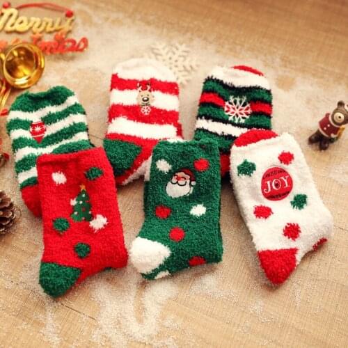 1 Pair Women Coral Velvet Socks Casual Winter Christmas Socks Deer Cotton Cartoon Keep Warm Cute Lady Girls Sock Christmas Gift