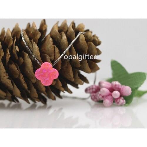 1pc/lot Free Shipping Four Leaf Clover 925 Sterling Silver Synthetic Opal Necklace Clover Necklace Opal Stone Jewelry for Lady