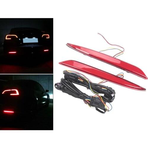 2Pcs Car LED Rear Fog Lights Tail Bumper Brake Light for Tesla Model 3