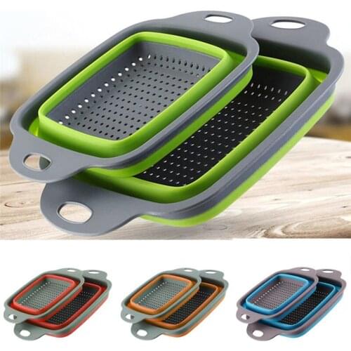 2Pcs/Set Silicone Kitchen Collapsible Over Sink Colander Strainer Basket Washing Drainer Telescopic Folding Drain Basket Tool