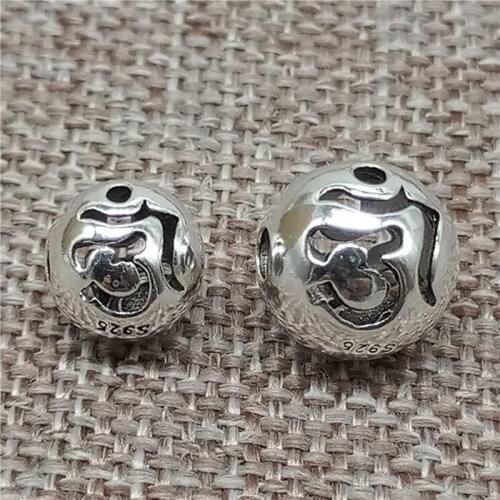 925 Sterling Silver OM Round Ball Beads 2-Sided 8mm 10mm 12mm for Bracelet Necklace