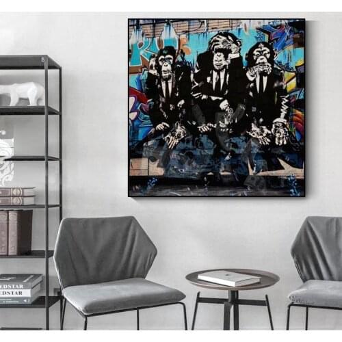 Abstract Banksy Street Graffiti Art Canvas Painting Three Wise Monkey Art Prints and Poster Wall Art Picture for Home Decoration