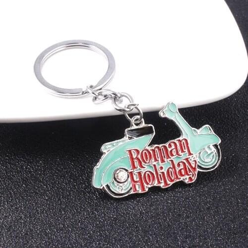 Roman Holiday Motorcycle Keychain Audrey Hepburn Princess Ann Joe Bradley VESPA Keyring Car Purse Jewelry Accessories Gift
