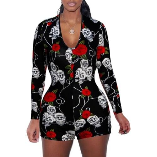 Black gray print tight jumpsuit for women Sexy jumpsuit on both sides autumn 2020 casual for Party Club jumpsuit shorts