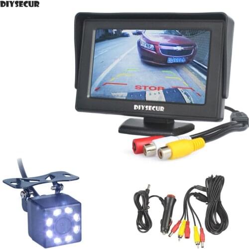 DIYSECUR Wire 4.3" TFT LCD Backup Car Monitor HD 8 x LED Rear View Car Camera Kit Reversing Auto Parking Assistance System Kit