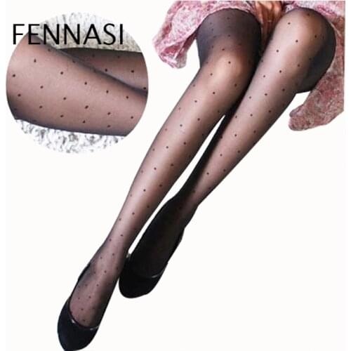 FENNASI Polka Dot Black Nylon Women Tights Pantyhose With Print Nylons Lady Erotic Stockings Sticky Woman Pantyhose