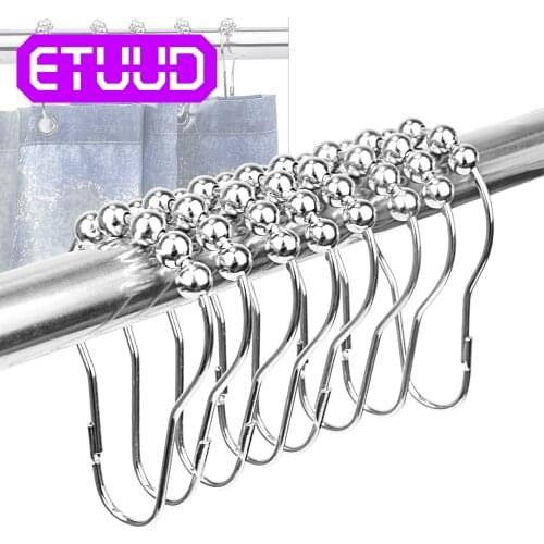 Hot Curtain Poles Shower Rod Hook Hanger Sliver Color stainless steel Ring Bath Drape Loop Clasp Drapery Home Use Clips 12PC/LOT