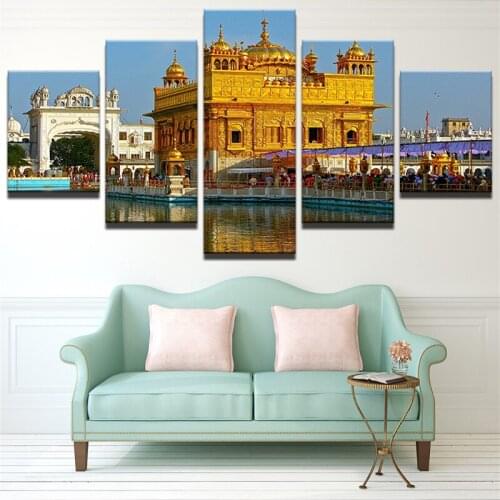 Canvas Painting Home Decorative Modular 5 Panel Golden Temple HD Print Picture Wall Art Prints Panels Poster For Living Room