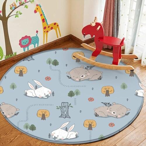 Animal Pattern Children Baby Round Carpet Baby Play Mat Hot Sale Comfortable Round Carpet Non-Slip Children Flannel Carpet